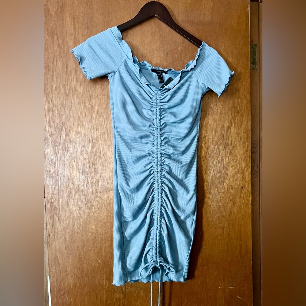 Forever 21 Light Blue Ruched Midi Dress